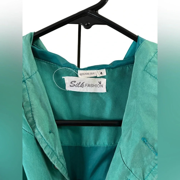 Silk turquoise military style jacket - Picture 3 of 4